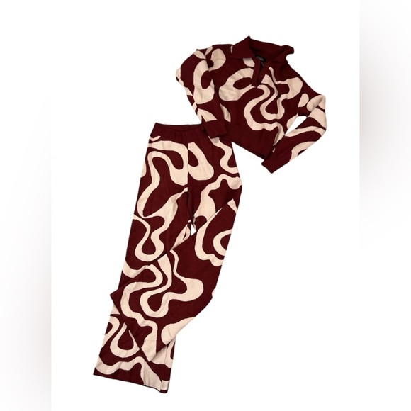 Cider Pants - Cider Rust/White Matching Set Retro Pattern Knit Lounge set Size xtra small